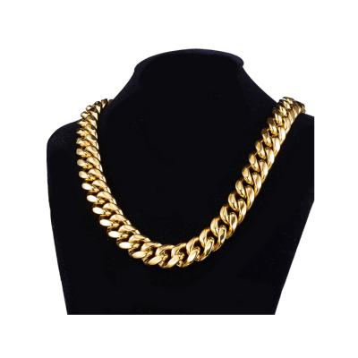 China Custom Hip Hop Hip Hop Wholesale Miami Cuban Link Chain Mens 18k Gold Plated Stainless Steel Chain Necklace for sale