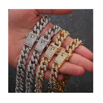 China Cuban Chain Hip Hop Jewelry 12MM White Gold Plated Iced Out Cuban Link CZ Fork Diamond Cuban Chain Necklace for sale