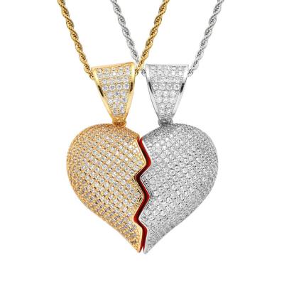 China Hip Hop Hip Hop 18K Gold Plated Diamond Combination Heart Couples Necklace Micro For Him and Her for sale