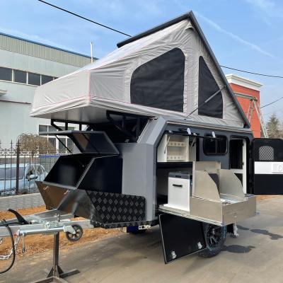 China Small Hybrid Cafe Family Pop Trailer Camper Offroad Top Folding Offroad Caravan Australian Standard Camping With Toilet for sale