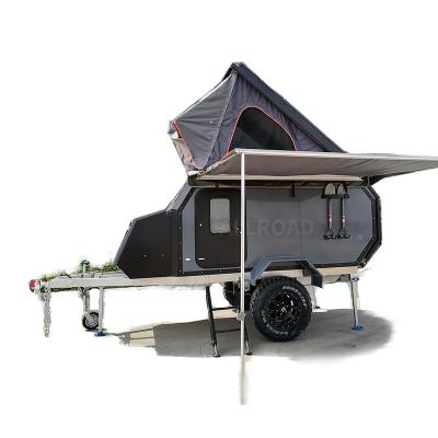 China Travel Trailer Armored Vehicle Form 2 3 Person Pop Up Awning Offroad Camper Trailer With Rear Kitchen for sale