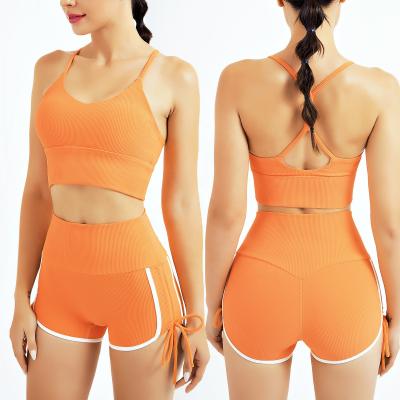 China Breathable Ribbed Workout Apparel Fitness Sports Crop Top And Short Yoga Set for sale