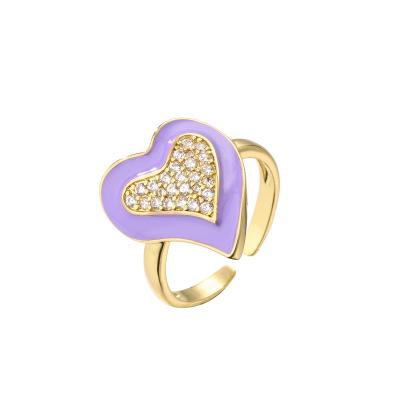 China CLASSIC Gorgeous 18k Gold Plated Double Heart Enamel Rings Stainless Steel Zircon Rings For Women for sale