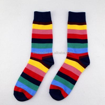 China New Fashion Stripe Cotton Antibacterial Multicolor Men Socks, Colorful Stripe Man Socks for sale