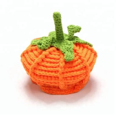 China breathable & Waterproof Hand Knitted Warm And Soft Halloween Knitted Hat / Knit Pumpkin Hat Baby Halloween Thanksgiving Hats for sale