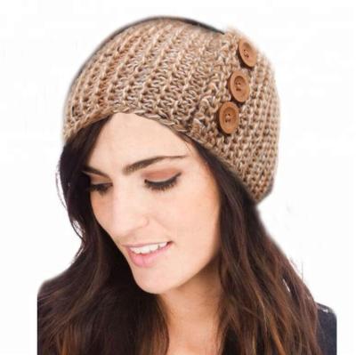 China New Winter Knitted Fabric Button Bohemian Women's Headwrap Knit Wool Crochet Headband Ear Warmers For Girls Teens Women for sale