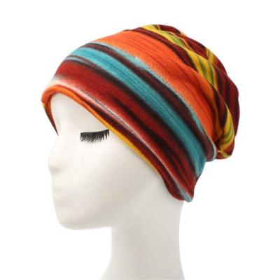 China JOINT Tie Dye Woman Colorful Stripes Loose Winter Autumn Warmer Bennie Hat Fashion Cotton Sleeve Cap for sale