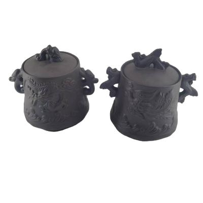 China Pottery Patterns Dragon Pots Minimalist Home Decor Ceramic Pot For Tea Leaf Luxury Space Un-glazed Gifts Wholesale for sale