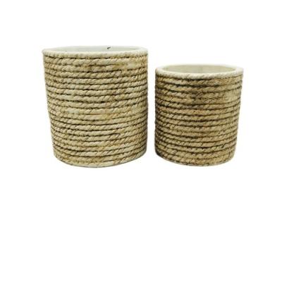 China Modern rope edging patterns cement round pot decor Europe art and style indoor planting for sale