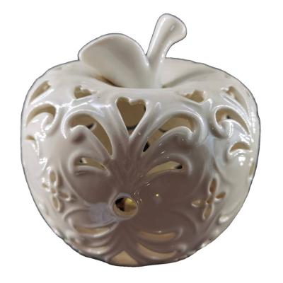 China Europe Antique White Ceramic Apple With Electronic Lamp For Home Decor Europe Gift for sale