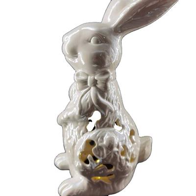 China Europe Ceramic Rabbit With Decor Electronic Handmade Design Tableware Lamp Europe Easter Creative Luxury Gift for sale