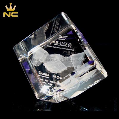 China China Square Paperweight Gift K9 Crystal Cube 3D Beveled Glass Laser for sale