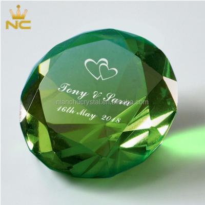 China China Glass 60MM Gem Paperweight K9 Green Crystal Diamond For Wedding Favor Gifts for sale