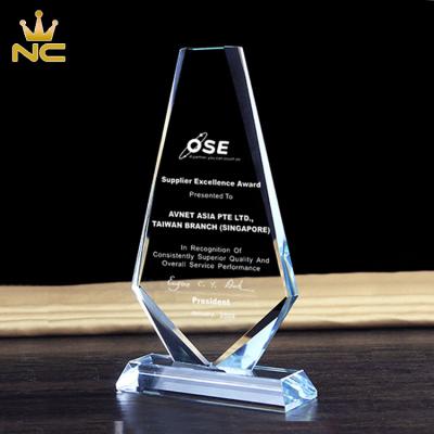 China China Custom White Etched Clear Glass Award Crystal Trophy For Business Plaques for sale