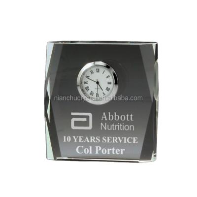 China China Wholesale Laser Engraved Glass Clocks Table Crystal Clock Gift for sale