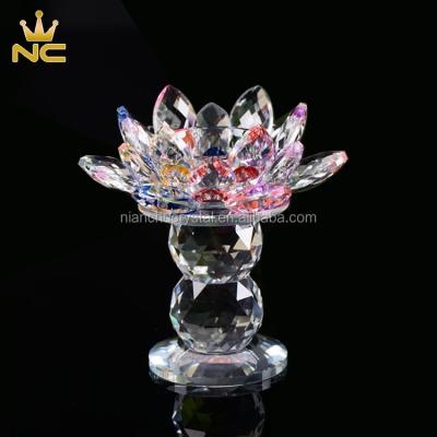 China China Decorative Loose Glass Tealight Colored Crystal Faceted Ball Votive Base Lotus Flower Candle Holder With for sale