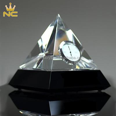 China China Clear Black K9 Summit Crystal Pyramid Clock Crystal Clock Souvenir Gifts for sale