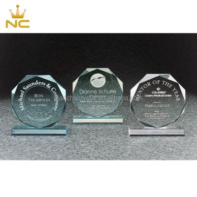 China China Empty Octagon Shaped Cheap Glass Trophy Award For Laser Engraving Logo for sale