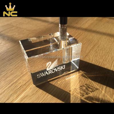 China China Square Decoration 3D Laser Engraving Glass Block K9 Crystal Pen Holder for sale