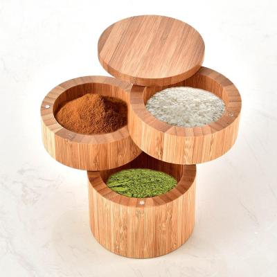 China Sustainable Spice Container Revolving Round Three Layer Salt Box, Bottles And Jars 100% Natural Modern Bamboo Food Storage Sustainable 5-7days for sale