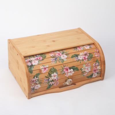 China Freshness Keeping Original Rock Design Solid Custom Printed Rolltop Bread Box Storage Bamboo Bin for sale