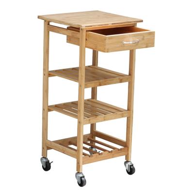 China Eco - Friendly Wooden Kitchen Furniture Trolley With Wheels for sale