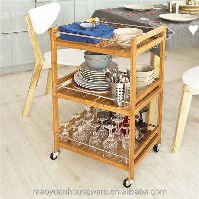 China Eco - Friendly Classic 3 Tiers Bamboo Food Vegetable Kitchen Cart for sale