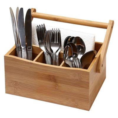 China Sustainable Bamboo Flatware Utensil Kitchen Storage Holder Cutlery Tray Organizer with Handle for sale