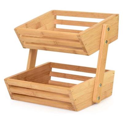 China Sustainable Nature 2 Tier Bamboo Fruit Basket Rack For Kitchen Countertop Storage for sale