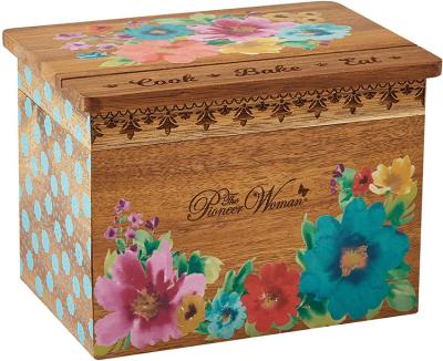 China Practical Sustainable Naturally Sustainable Acacia Flower Wood Recipe Card Box Set With Display Groove for sale