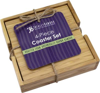 China Solid, handmade, square design workable in wooden box set of 5 bamboo coasters for sale