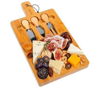 China Sustainable Natural Bamboo Pizza Board With Bamboo Cheese Knives Cheese Board for sale