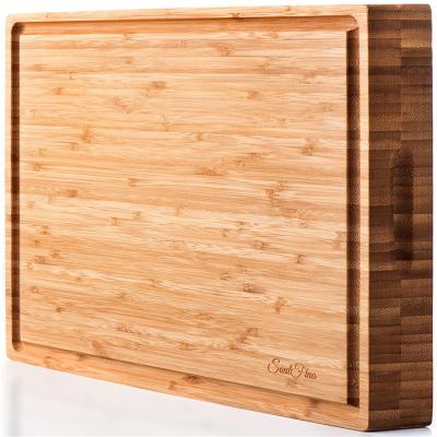 China Sustainable Bamboo Butcher Block Cutting Board, Reversible with Juice Groove and Handles for sale