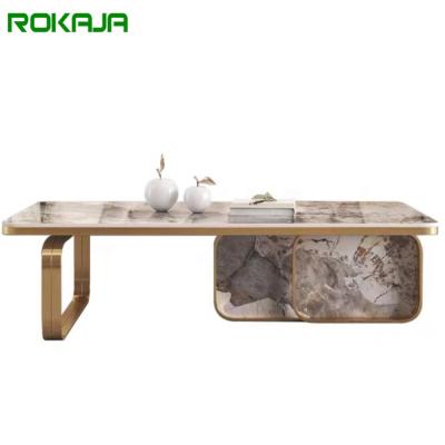 China New Design Extendable Coffee Tables Modern Marble Center Leg Coffee Table Stainless Steel Top Tea Table For Sale for sale