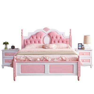 China (Size)Adjustable Solid Wood Pink Bed For Girls Kids Bedroom Furniture Set Princess Children Beds Room Furniture Sets for sale