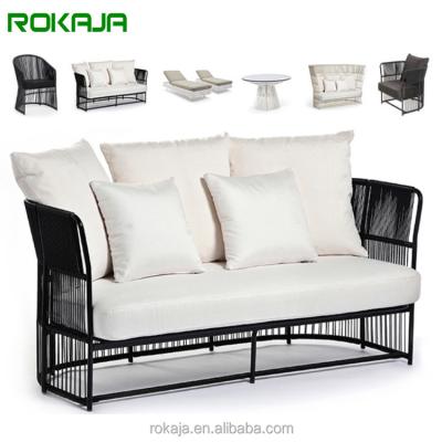 China Modern Outdoor Patio Rattan Sofa Set Designs Woven Rope Furniture Rope Chairs Wicker Rattan Garden Furniture for sale