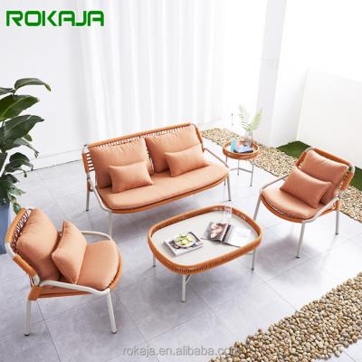 China Sofa Living Room Terrace Woven Modern Nordic Outdoor Rope Woven Sofa Chair Garden Villa Webbing Sofa Set for sale