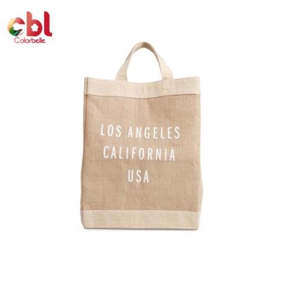 China Fashionable Natural Burlap Jute Tote Bags Jute Shopping Bags Eco-Friendly Reusable Canvas Bag for sale