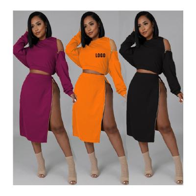 China New Design Anti-Static Dress Fashion Sexy Two Piece Party Split Elegant Women Sexy Dresses Fashion Hollow Shoulder Cutout Dresses for sale