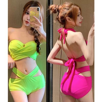 China Free Shipping Neon Green Anti-UV Professional Swimwear For Women Wear Women Sexy Two Piece Tankinis for sale