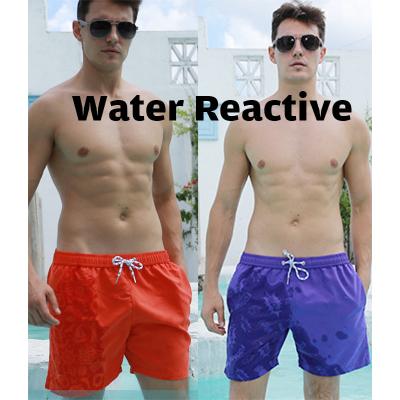 China Plus Size Beach Custom Sublimation Printed Quick Dry Striped Swim Trunks With Water Reactive Printing Inks Water Changing Shorts for sale