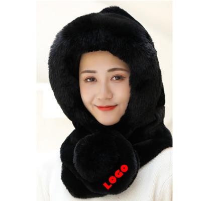 China COMMON Free Shipping Thickened Cold-proof Scarf Integrated Cycling Thermal Hat Fur Ball Face Shield Plush Hat Hat Hearing Protection for sale