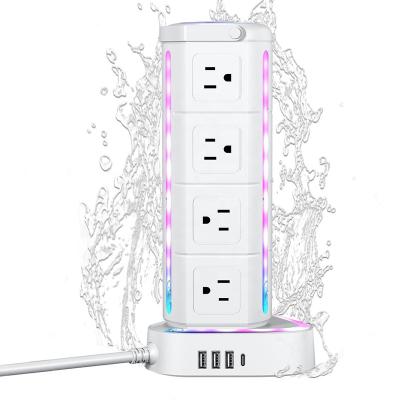 China IPX6 Surge Protector Tower Power Commercial Waterproof 12 Wide Band Spacing Outlets, with 3 USB 1C 6ft Extension Cord Expansion Outlets for sale