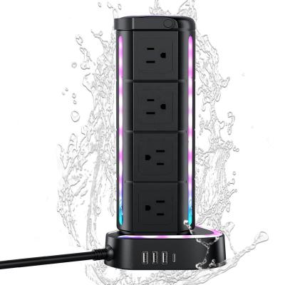 China Commercial RGB power supply with tower waterproofPower strip surge protector, with 1 USB C port, 3 USB ports and 12 AC expansion outlets. for sale