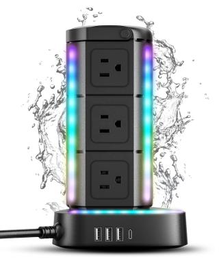 China Industrial Waterproof Power Strip Tower Surge Protector1875W 15A Outlet Surge Tower, 9 Outlet USB C Port Charger for sale