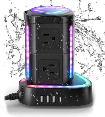 China Hospital With USB Type-C Waterproof Protector 1875W Tower Surge Power Strip For Game Party Home Office Black for sale