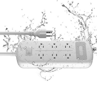 China Industrial Waterproof Power Strip Surge Protector 6 Launch Outlets 3 USB Charging Ports 1875W/15A US Wide Plug For Universal White for sale