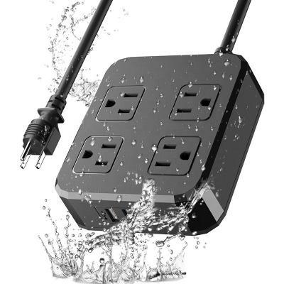 China Commercial Waterproof Power Strip 6ft Extension Cord With 4AC Outlets Plugs And 3USB Ports For Home Office Dorm Bases for sale