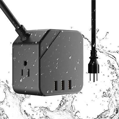 China Commercial Standard US Rubik's Cube 3 USB Ports Waterproof Power Strip For Home Office Kitchen Bathroom Outdoor for sale