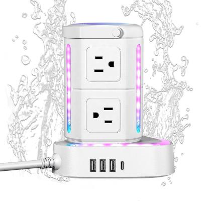 China 6 Outlets 3 USB Extension Cords 6ft Socket Tower Commercial Flat Power Strip Waterproof For Outdoor Bathroom Patio Garden White for sale